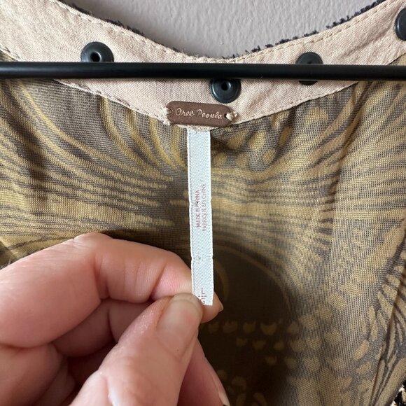 Women's L Free People Velvet Shift Dress Mini Black Tan Studs at Neckline - Picture 8 of 11